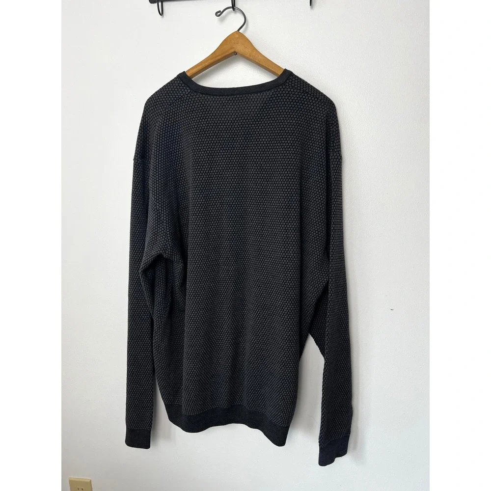 St. Croix Mens 100% Wool V-Neck Sweater Charcoal Grey Honeycomb Knit 2XLT‎ USA